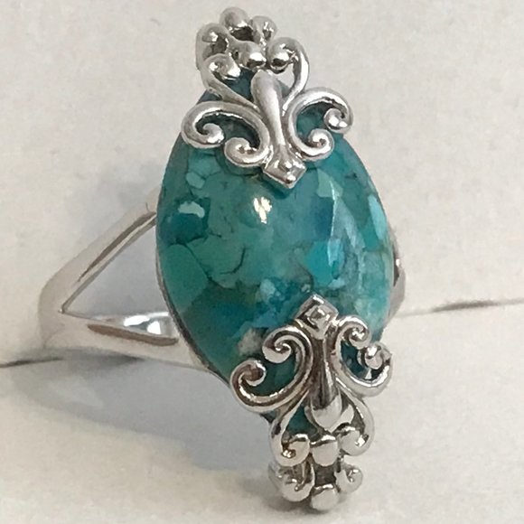 Silver Native SouthWestern Turquoise Ring 7 8 9 - Picture 2 of 12